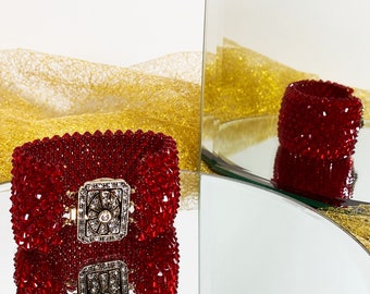 Wide red bracelet, Wide red crystal bracelet, made with Swarovski Light Siam Bracelet, red bracelet, Wedding bracelet, Party bracel