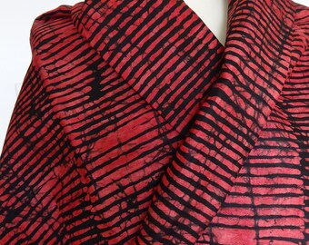 Red striped fabric, hand printed African adire fabric by the yard, Ethnic Fabric, 100% cotton, African batik,  other colors available