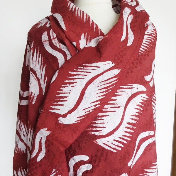 Hand drawn fabric, African batik, wine red and white unuque design adire fabric by the yard, 100% cotton, Wax resist technic