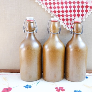 Beautiful STONEWARE Bottle, functional,  Rustic vintage French pottery bottle made in France, STONEWARE is thermally insulating