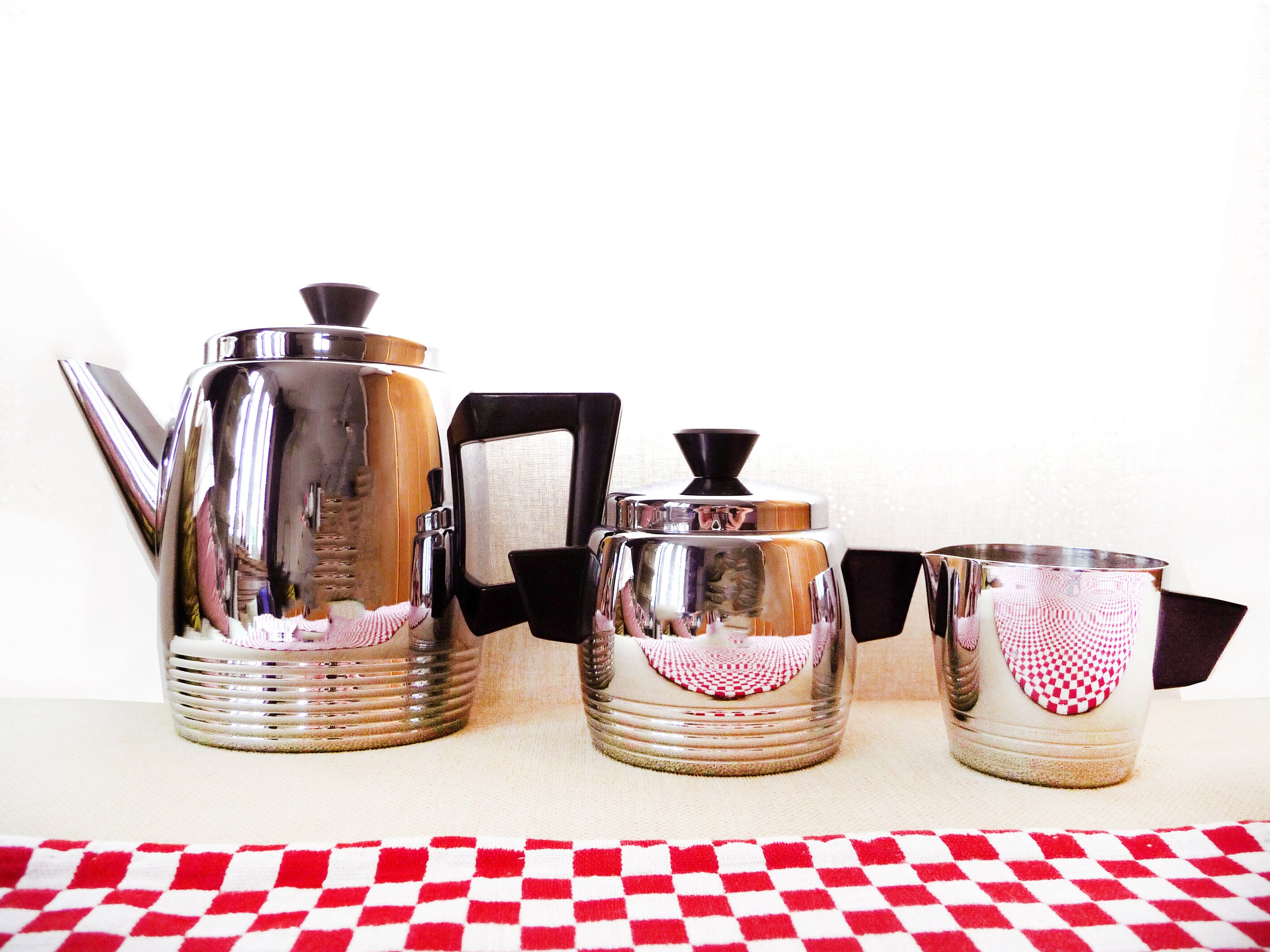 Vintage Inox Steel Coffee Set, Cafetière, Creamer, Sugar Bowl, Français Bistrot, Inox, Retro Kitchen