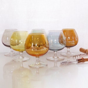 Conjunto de 6 grandes copos de BRANDY, copos de cristal iridescentes para brandy, copos de aperitivo, conjunto vintage francês de copos de aperitivo para bebidas alcoólicas, 1960, MCM