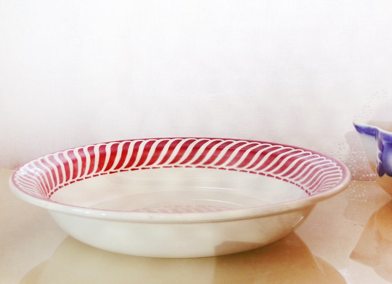 1 DEEP Serving Dish Jacquot Digoin, Sarreguemines Jacquot RED, French vintage ironstone, Red PASTA bowl. Pasta dish, French Country House image 3