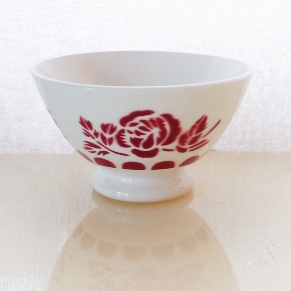 vintage café au lait French Bowl, French red roses pattern, Hand made red bowl, Retro Kitchen, French cafe au lait bol, Sarreguemines bowl