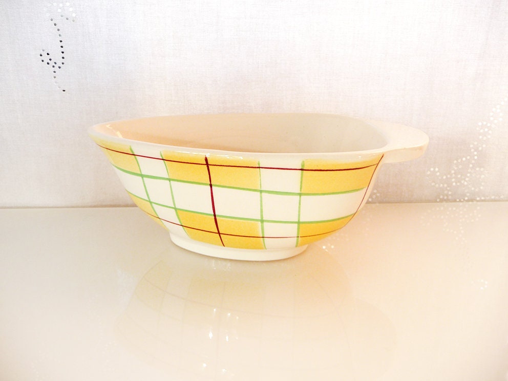 Magnifique Bateau de Sauce Vintage, Sauce, Motif Jaune Gingham, Salins Hossegor, et Blanc, à Carreau