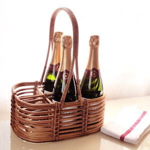 Vintage Rattan Wine Bottle Carrier, French Country Decor, 6-Bottle Rack image 1