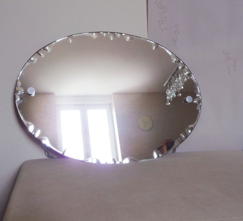 Beautiful Large French Oval Bevel Edged Wall Mirror With French Oval Bevel Edged Wall Mirror