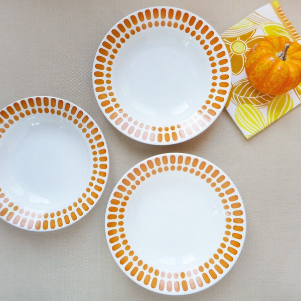 3 beautiful DIGOIN "Capri", DEEP plates, Soup plates, Burnt Orange geometric pattern, vintage French earthenware, Retro, Bistrot France, ジアン