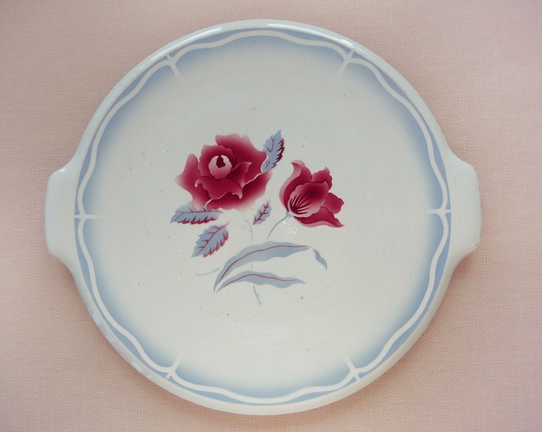 Plat à Tarte Vintage, Plat de Service Digoin Alesia, Sarreguemines, Roses Rouges Français, Faïence R