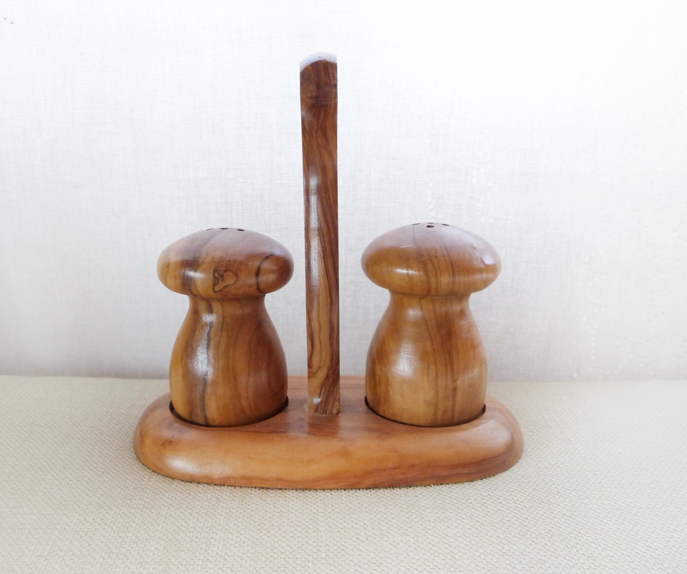 Mi-Siècle Bois de Teck Sel et Poivre Shakers, Olive Wood, Provence, Ensemble 2 Champignons, Sud La F