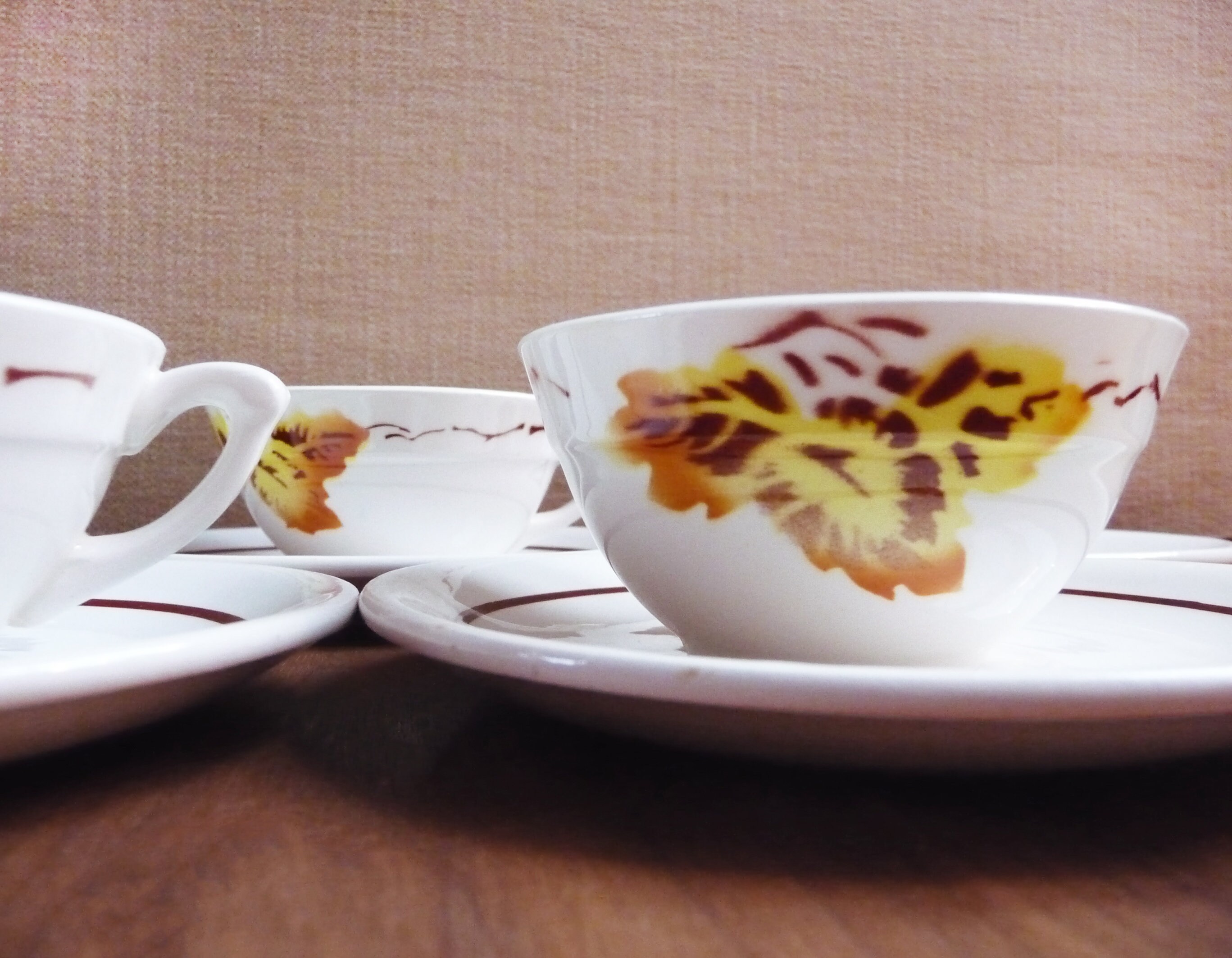 5 Tasses à Café Moulin Des Loups, Orchies, Années 1930, Automne Design , France Antique, Rare, Sarre