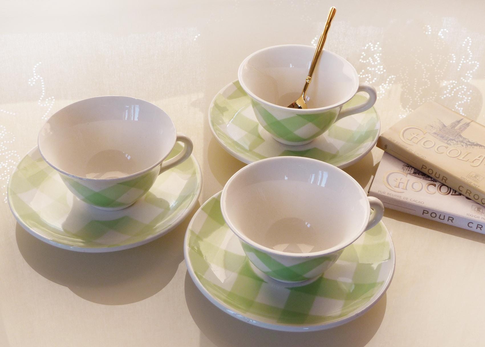 Tasse à Café Vintage Digoin écossais Jaune - Faïence Ancienne Avec Motifs