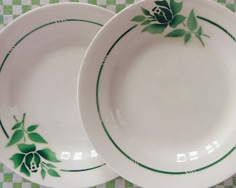 3 assiettes Saint Amand RARE roses vert émeraude, assiettes DINER vintage, assiettes plates, roses vertes vintage assiette amandinoise, campagne française