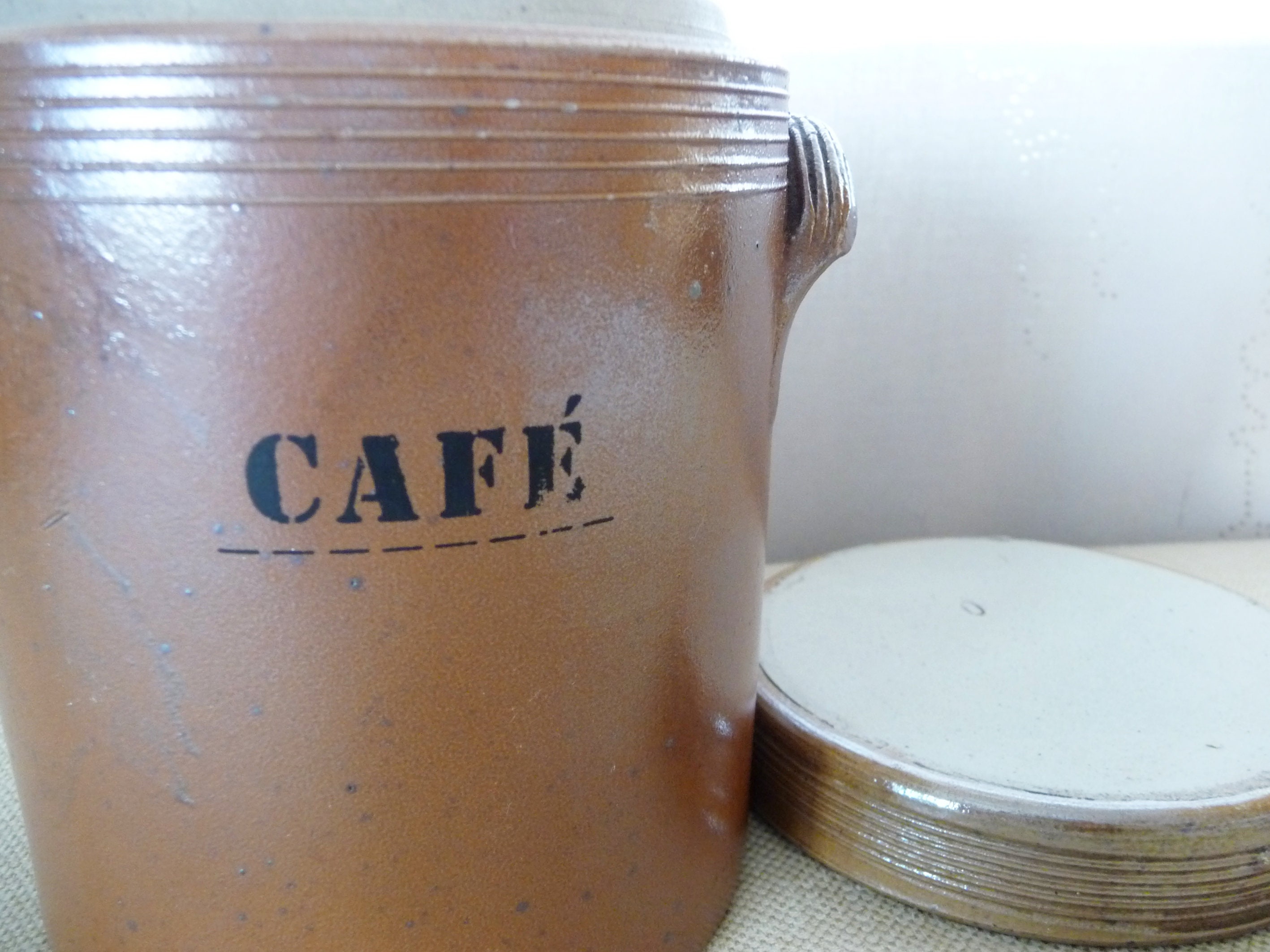 Pot de Café Grès Vintage, Café, Pot Stockage Poterie avec Couvercle, Made in France, Français Poteri