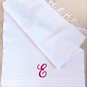 Toalha de algodão branca francesa vintage, Monograma E bordado vermelho, Toalhas CRISP WHITE, Retro anos 1920, Letra E, Toalha feita à mão, bordada à mão