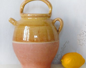 Yellow TERRACOTTA Vase, Hand Made Ochre Yellow vase, French CONFIT pot, Confit Jar, Yellow ceramic vase with handles, French Provence vase