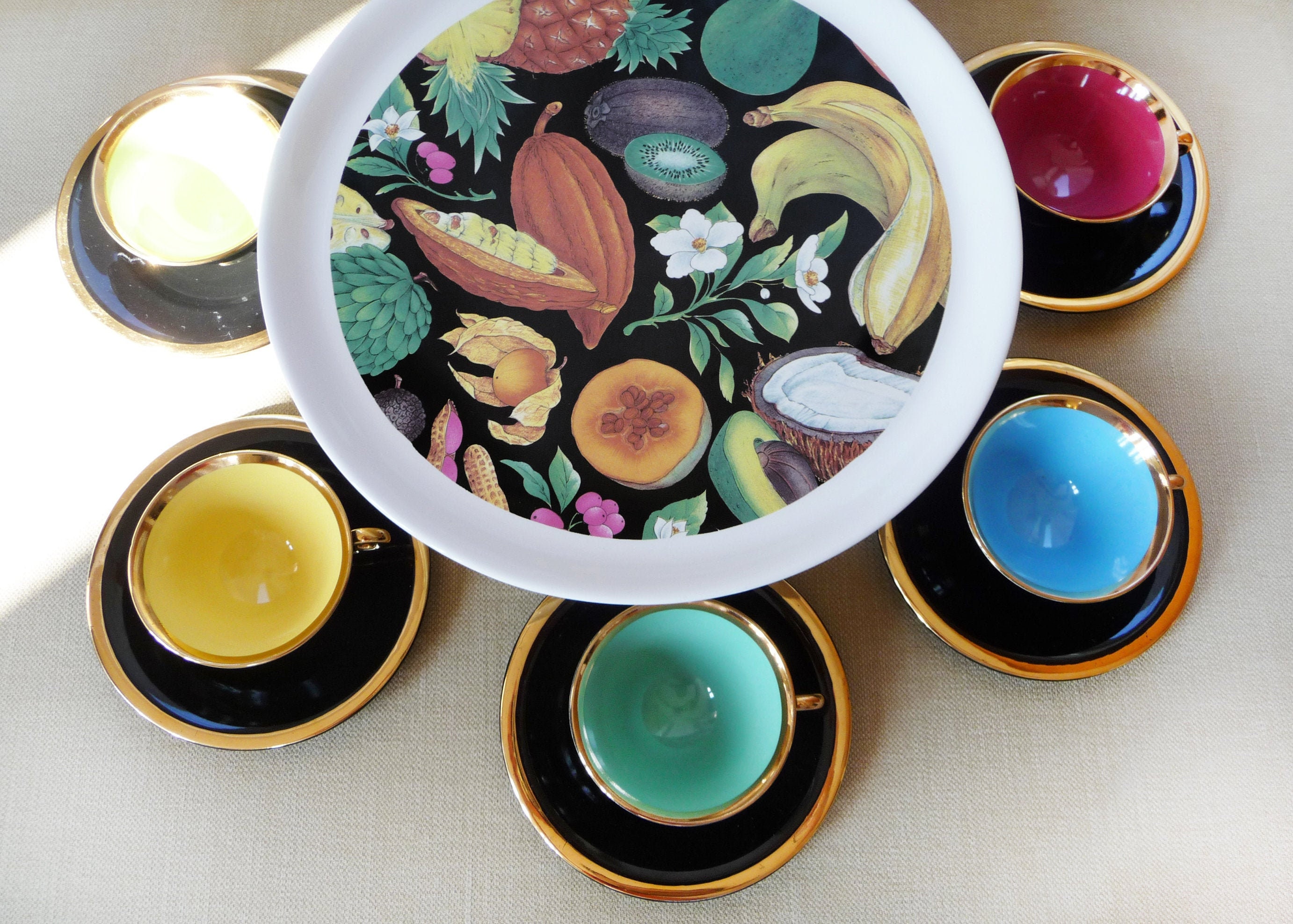 Stand de Gâteaux en Porcelaine Vintage, Stand Gloriette Limoges, Revol France, Noix Coco, Ananas, Pa