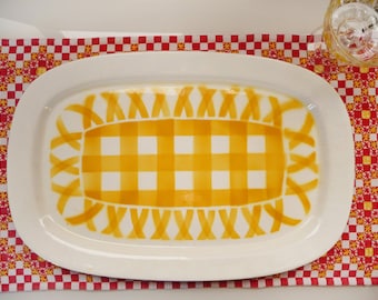 Vintage Mikasa Country Gingham Dinner Plates, Set of Eight, Yellow
