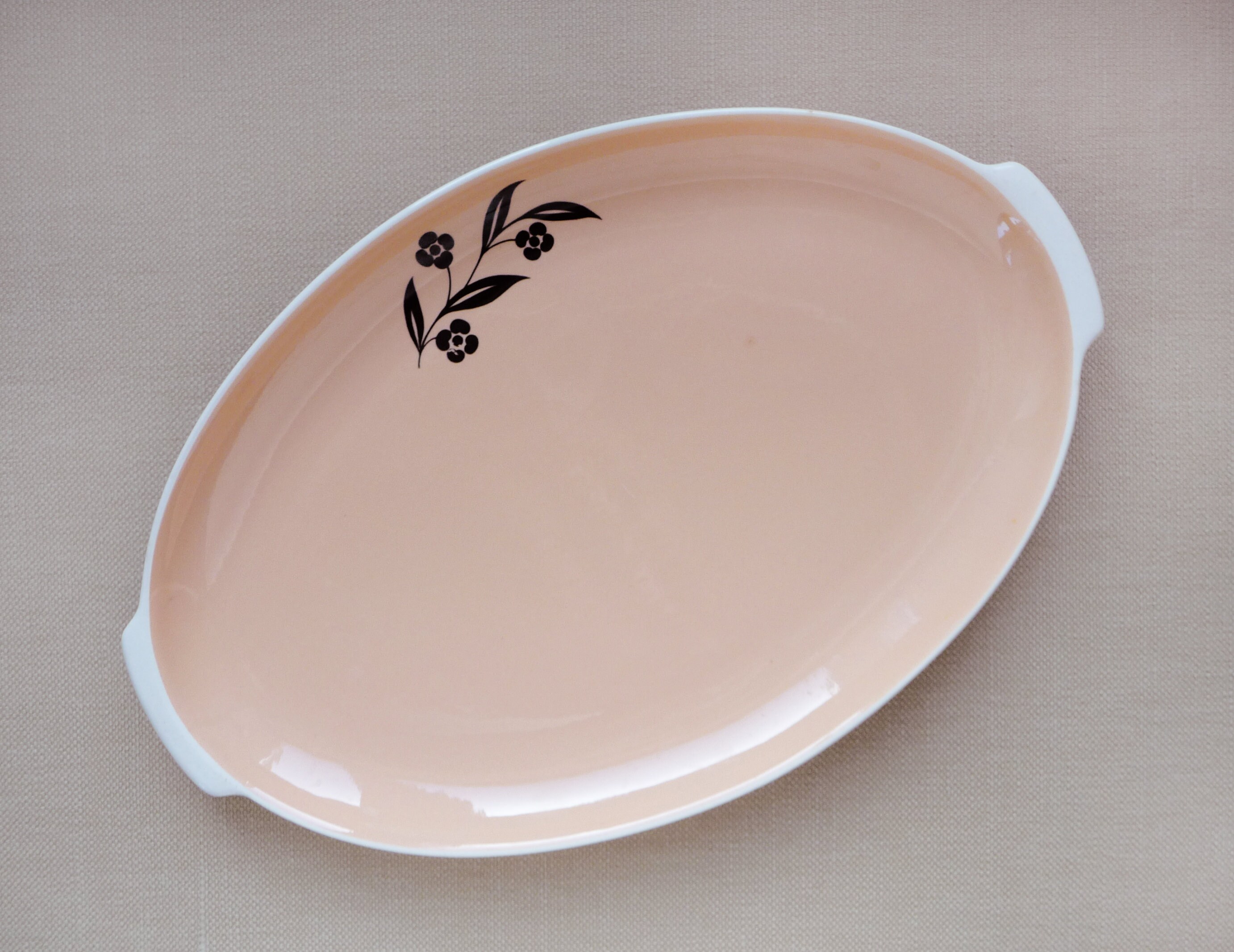 Un Beau Plat de Service Ovale, Assiette Service, Super Rare, Assiettes Blush Rose, Motif Floral Noir