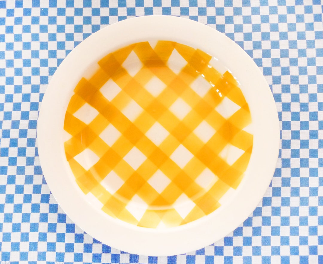 Vintage Large DEEP Serving Dish Digoin, Sarreguemines YELLOW Check