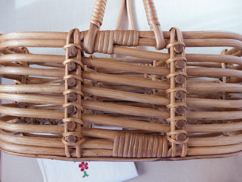 Vintage Rattan Wine Bottle Carrier, French Country Decor, 6-Bottle Rack image 7
