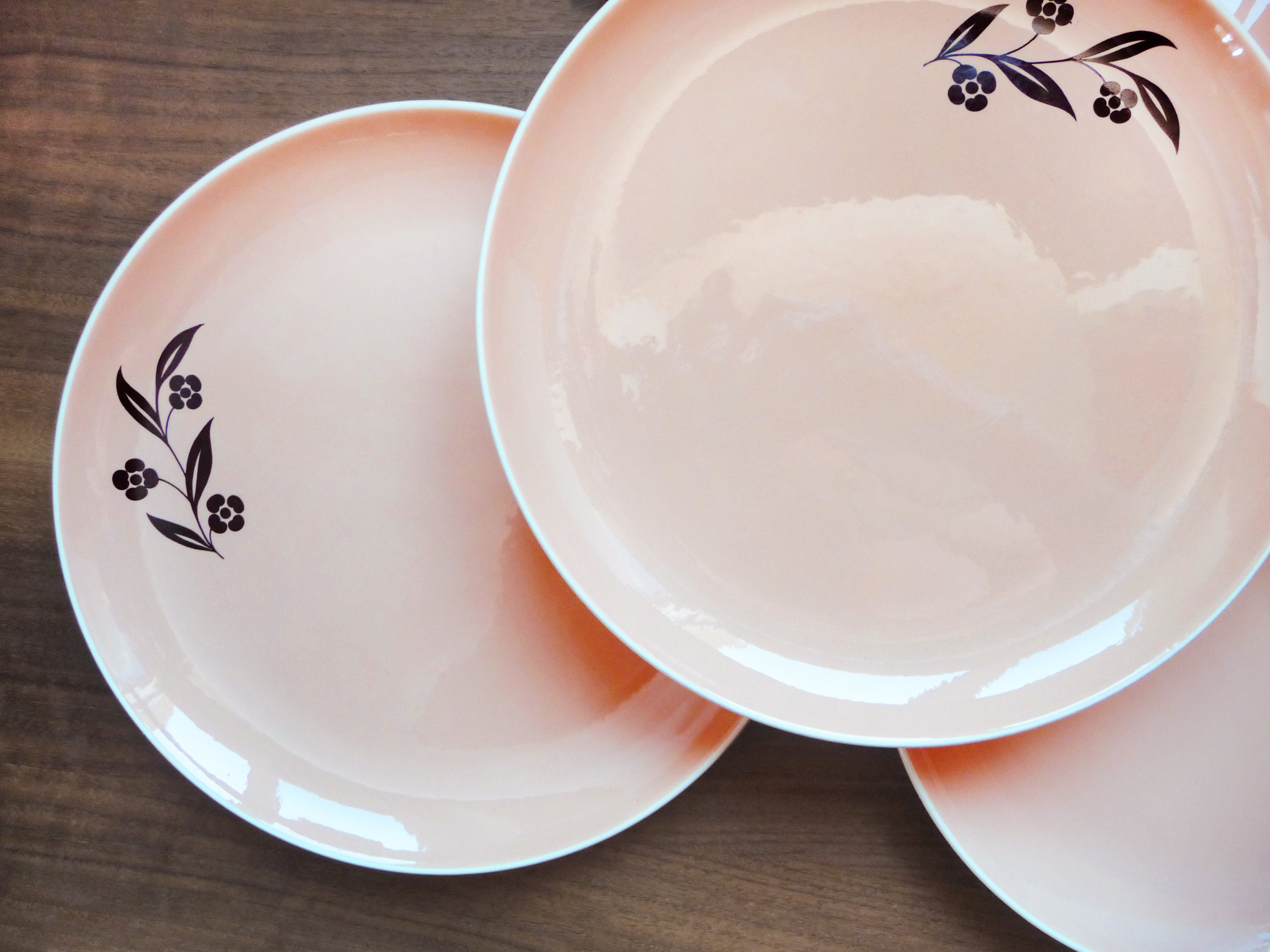 3 Assiettes Dîner en Céramique Vintage, Terre Cuite Rose, Vintage Villeroy & Boch, Motif Floral Styl