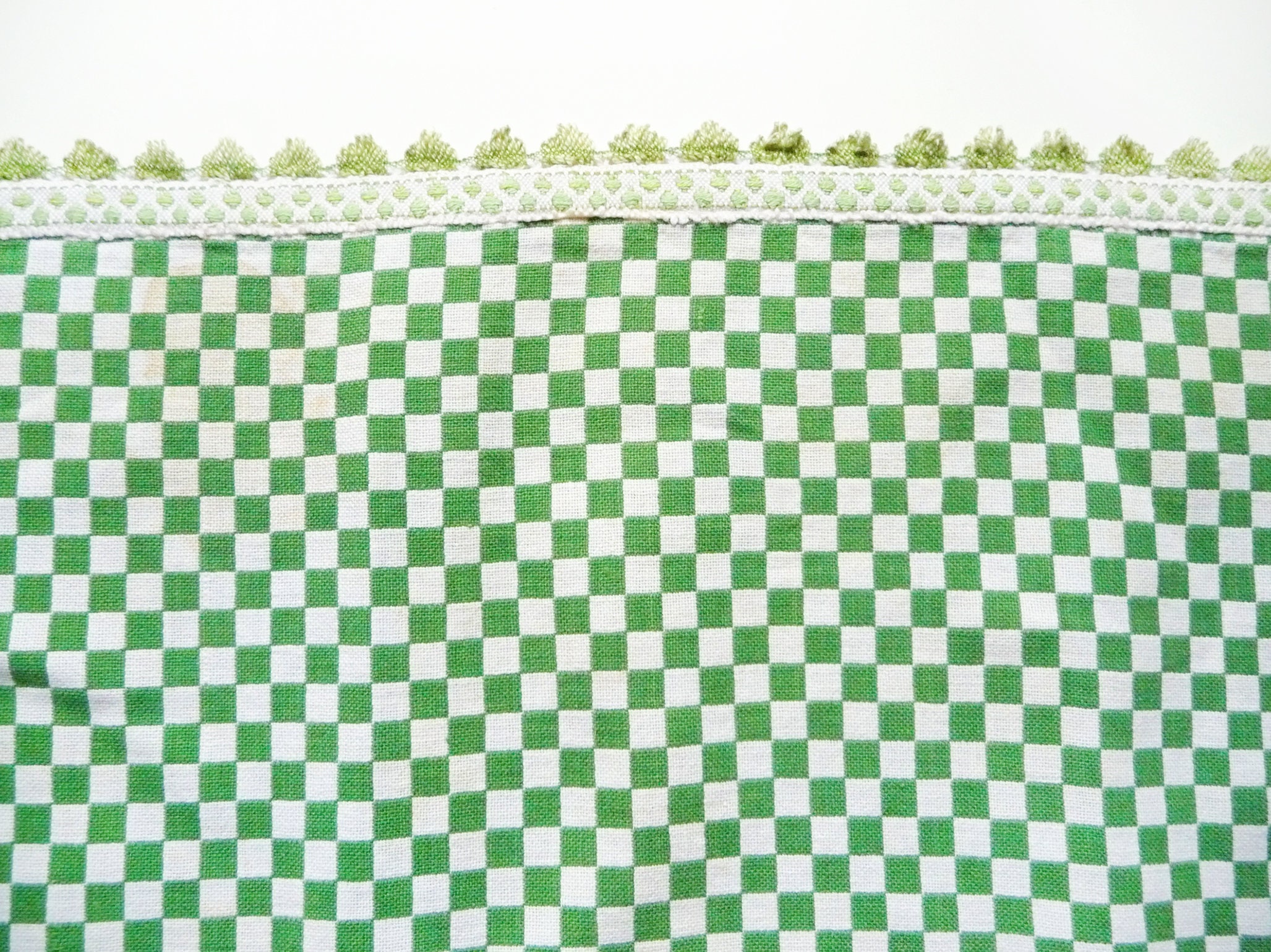 Linge de Table Vintage Rare, Table Runner, 67 X 35 cm, Nappe en Coton à Damier Très Original, Vert e