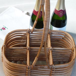 Vintage Rattan Wine Bottle Carrier, French Country Decor, 6-Bottle Rack image 2