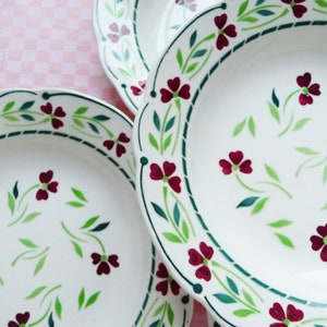 6 DEEP plates, soup plates, DIGOIN Sarreguemines Calais, Green, FLORAL airbrushed pattern, vintage earthenware, Retro Kitchen, Bistrot