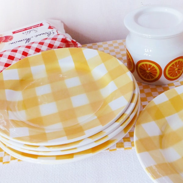 gorgeous DIGOIN Ecossais, DESSERT plates, side plate, Yellow check, Gingham, vintage French earthenware, Retro Kitchen, Bistrot