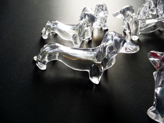 Lot De 6 Porte-couteaux En Verre - Forme Teckel / Chiens - Blanc - Déco Cuisine