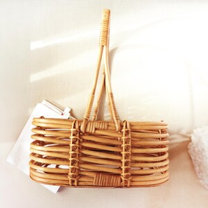 Vintage Rattan Wine Bottle Carrier, French Country Decor, 6-Bottle Rack image 4