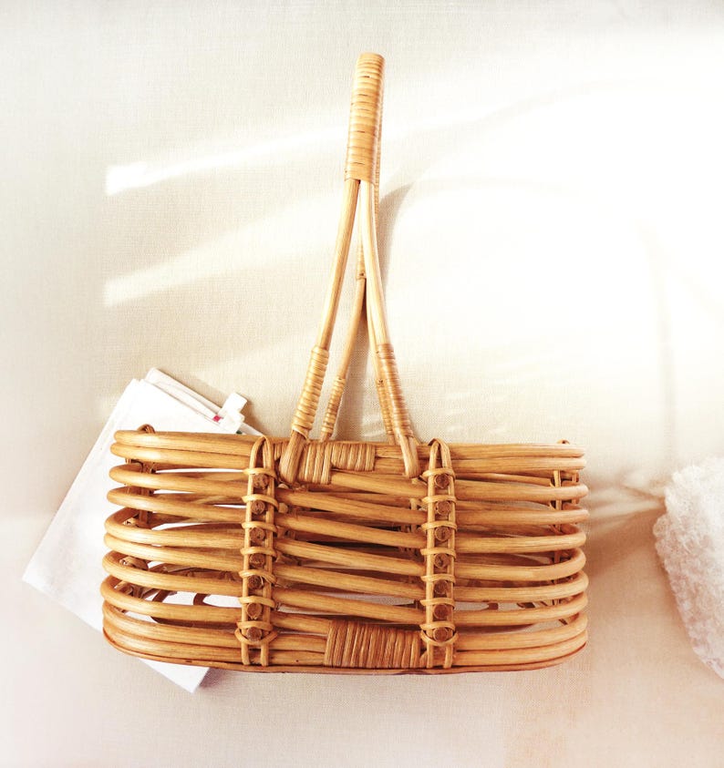 Vintage Rattan Wine Bottle Carrier, French Country Decor, 6-Bottle Rack image 4