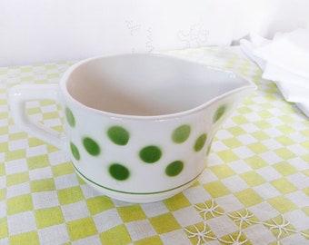 RARE Moulin des Loups, GREEN Polka Dots CREAMER, sauce boat, 1970s, Digoin like, French vintage earthenware, Green moulin des loups