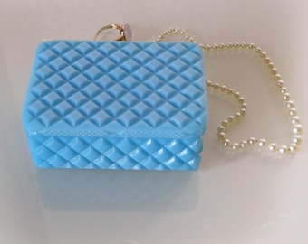 Antique Blue Opaline Jewelry Box: French Glass Casket