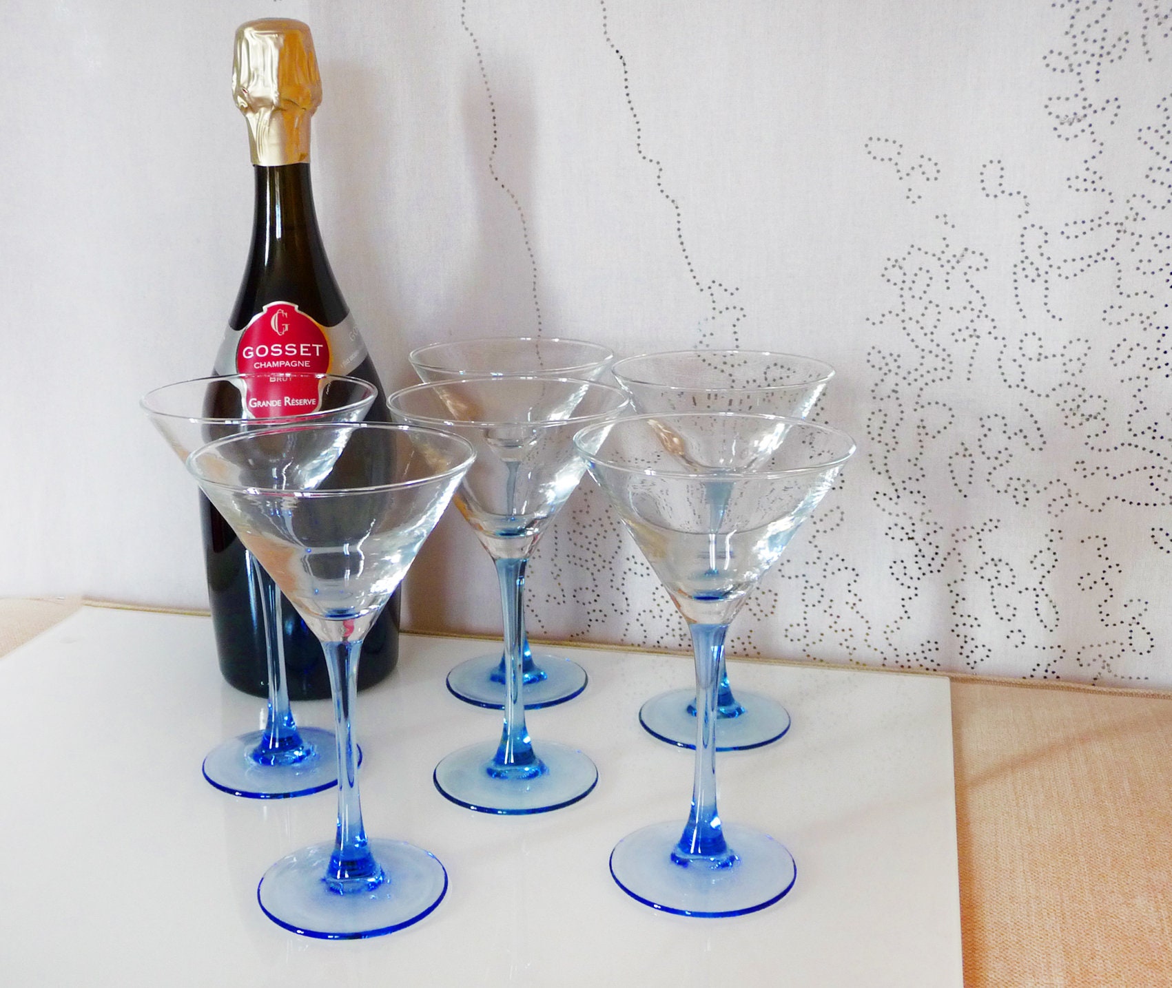 6 Verres à Cocktail Vintage avec Tige Pink Blush, Martini, Luminarc France, Lunettes Rosaline, Franç