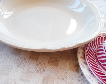 Sarreguemines Large DEEP Serving DISH, French vintage ironstone round dish, French ironstone Off-white, deep round dish,French Country House