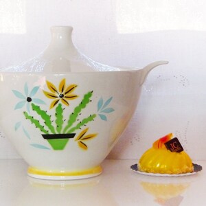 Digoin PORT CROS Sopera, diseño extra raro, cactus verde y amarillo, década de 1950, cuenco francés vintage, cocina retro, casa de campo francesa