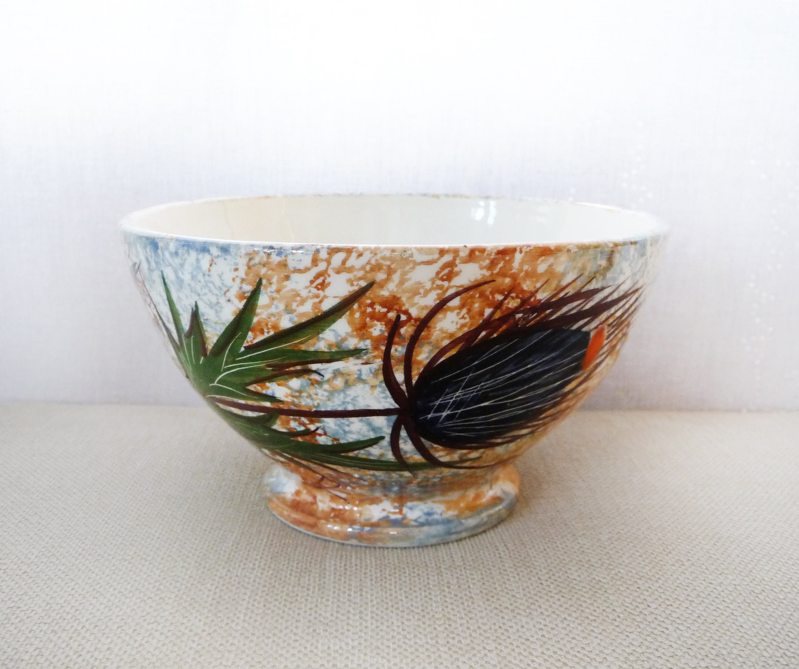 Vintage Grand Café Au Lait Bol Thistle, Scottish Herald, Peint à La Main Français Faience, Potterie,