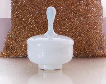 Vintage White Opaline Trinket Box: Milk Glass Jewelry Dish, Paris 1950s