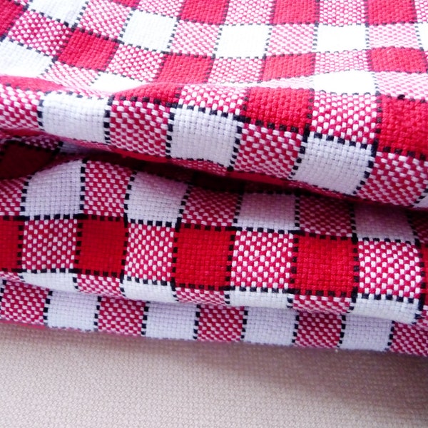 vintage RED French BISTROT Tablecloth, rectangular, White RED, Gingham, Traditional Red and white café check fabric,