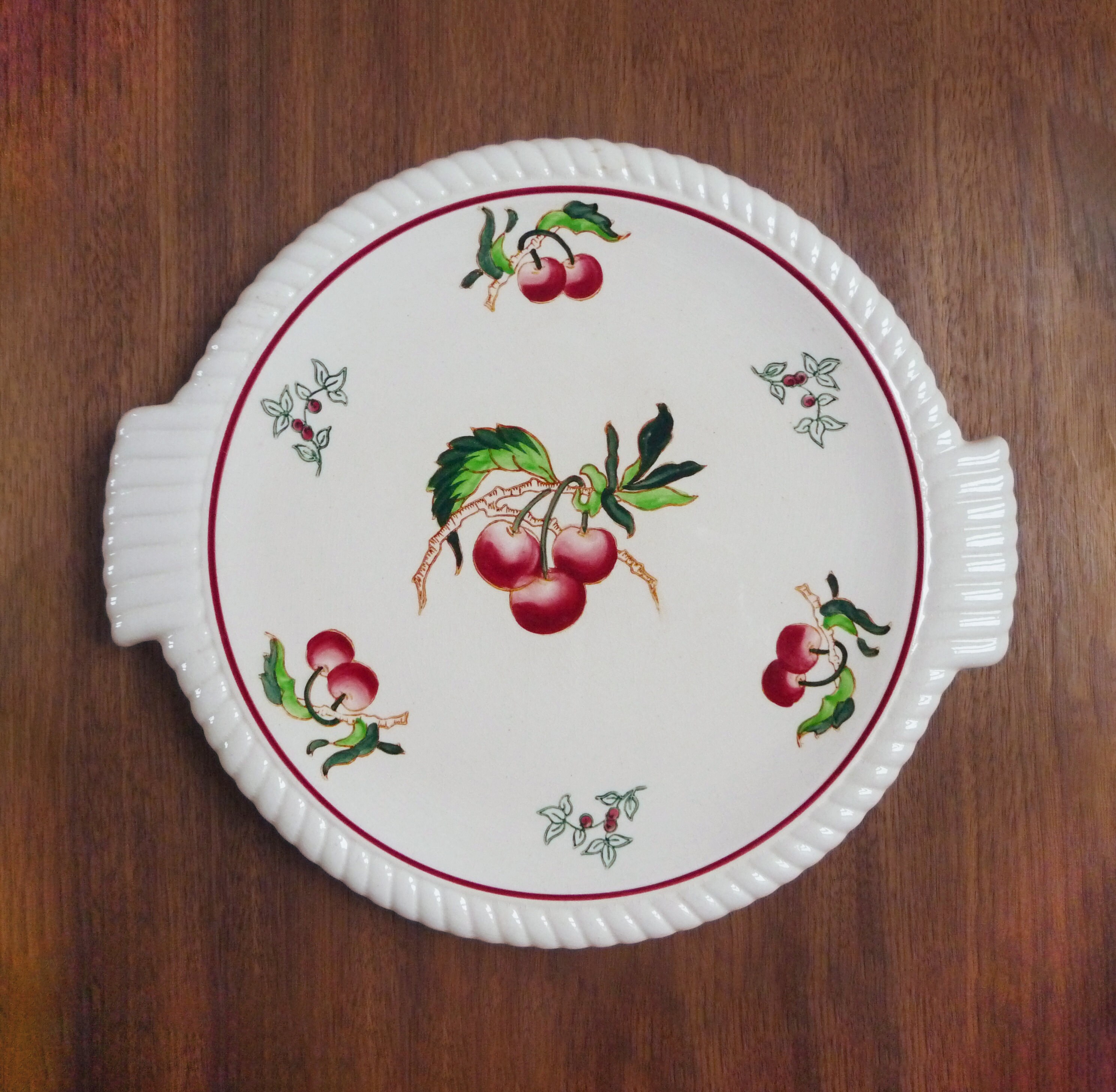Assiette à Gâteaux en Céramique Vintage, Plat de Service Faïence Longwy, Plat Tarte, 1930, Art Déco 