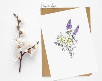 Carte fleur des champs | Carte personalisée classique | Félicitations | Remerciement | Bon rétablissement | Carte vierge | Fête des mères
