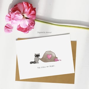 Carte raton laveur | Carte mignonne et personalisée de Saint-Valentin | Carte d'anniversaire de mariage