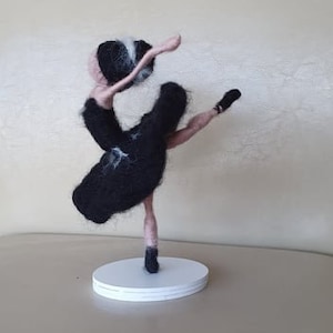 Black graceful ballerina felted figurine, swan lake figure , needle felted ballerina ,Art Balllerina doll, Hand made, Ballet figure