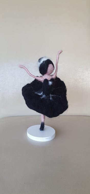 Black Graceful Ballerina Felted Figurine, Swan Lake Figure , Needle ...