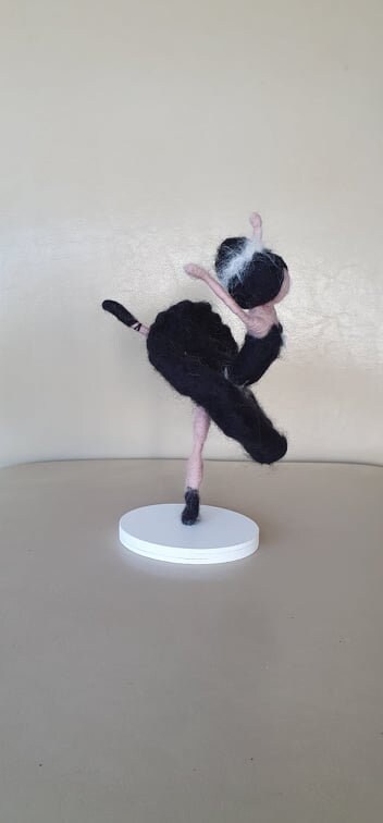 Black Graceful Ballerina Felted Figurine, Swan Lake Figure , Needle ...