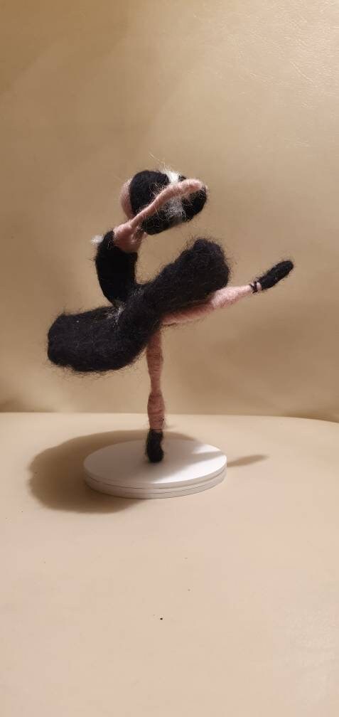 Black Graceful Ballerina Felted Figurine, Swan Lake Figure , Needle ...