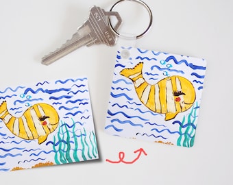 Personalized Kids Drawing double sided  key chain, Child's Artwork Key Chain