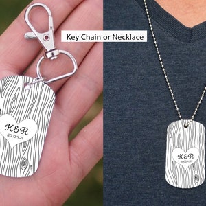 Two Sided Personalized Carved Heart Tree Key Chain/ Couple Initial, keychain/Necklace gift for Girlfriend, boyfriend, anniversary gift